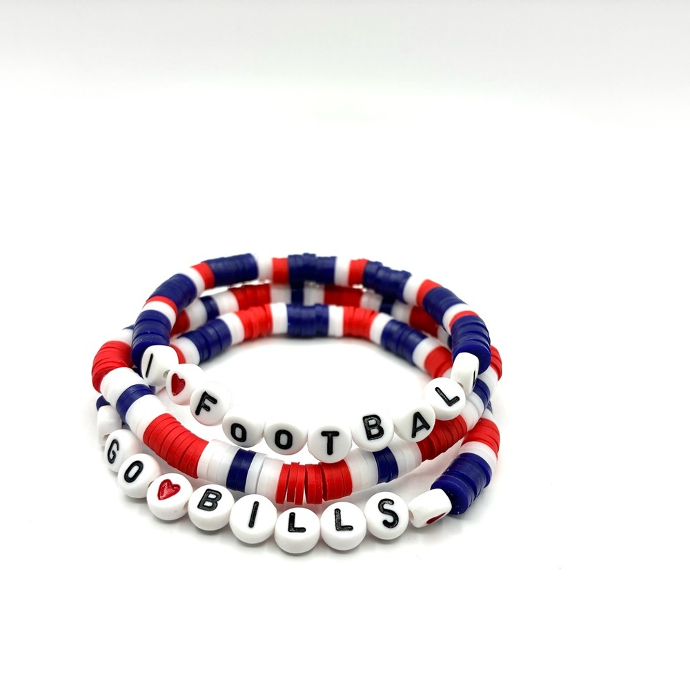Go Bills Football Beaded Bracelet Set